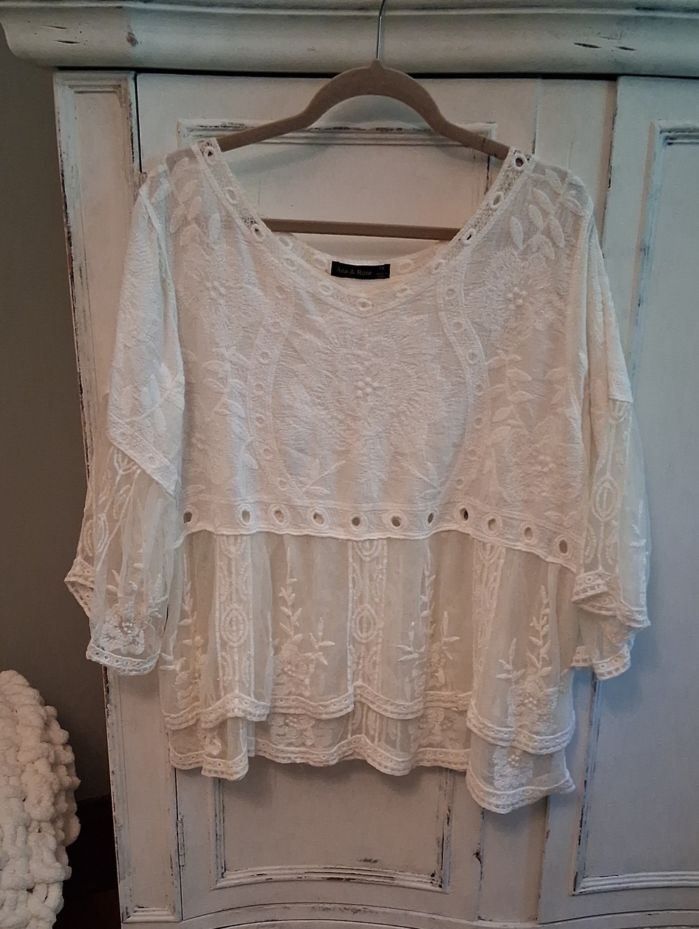 Boho White Embroidered Scoop-Neck Top